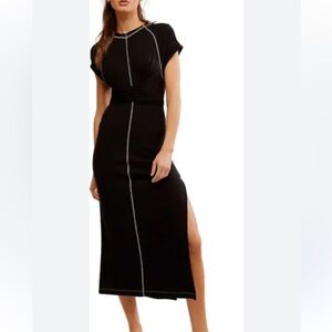 NWT Free People Sunni Tie Black Maxi Dress Size Large